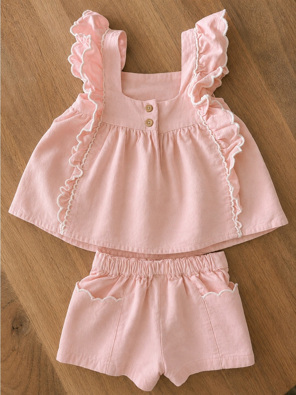 Joie Baby Girls Pink Linen Blend Embroidered Ruffle Set 18M - Picture 3 of 8
